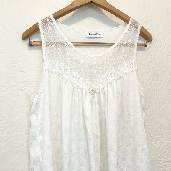 Dior Other - Vintage Christian Dior Slip Dress Nightgown White Satin Floral Lace Coquette M